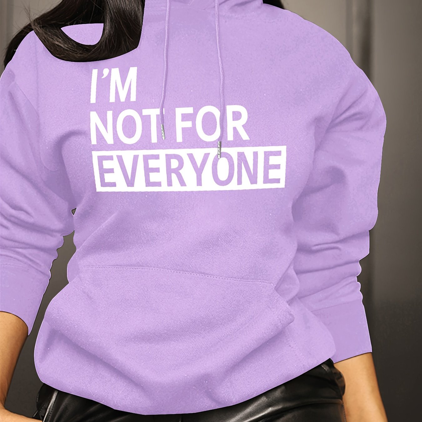 Letter Print Kangaroo Pocket Hoodie, Casual Long Sleeve Drawstring Hoodies Sweatshirt, Women's Clothing
