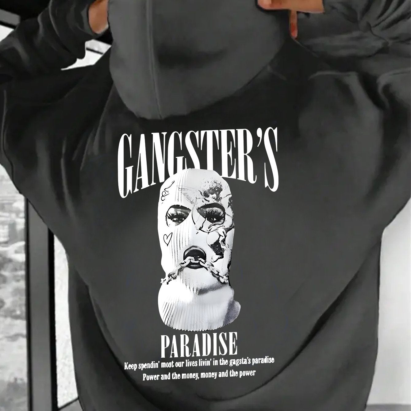 GANGSTER'S PARADISE fashion Print, Men's casual And Cozy Hoodies, Trendy Long Sleeve Hooded Sweatshirt, Casual versatile Top For Autumn Winter