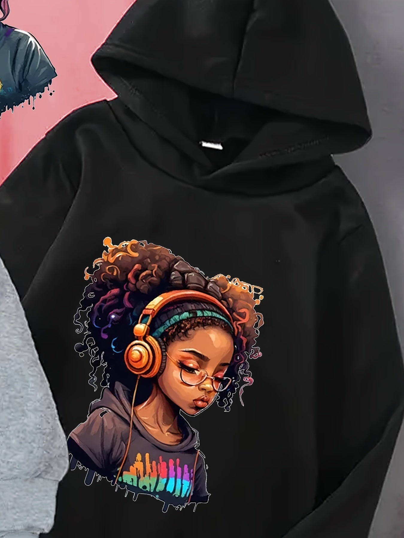 3pcs Cool Girl Portrait Print Hoodies for Girls - Cozy & Stylish Pullover Sweatshirts, Perfect for Fall/Winter, Middle And Large Sizes, Street Style, Conventional Version, Spring/Autumn