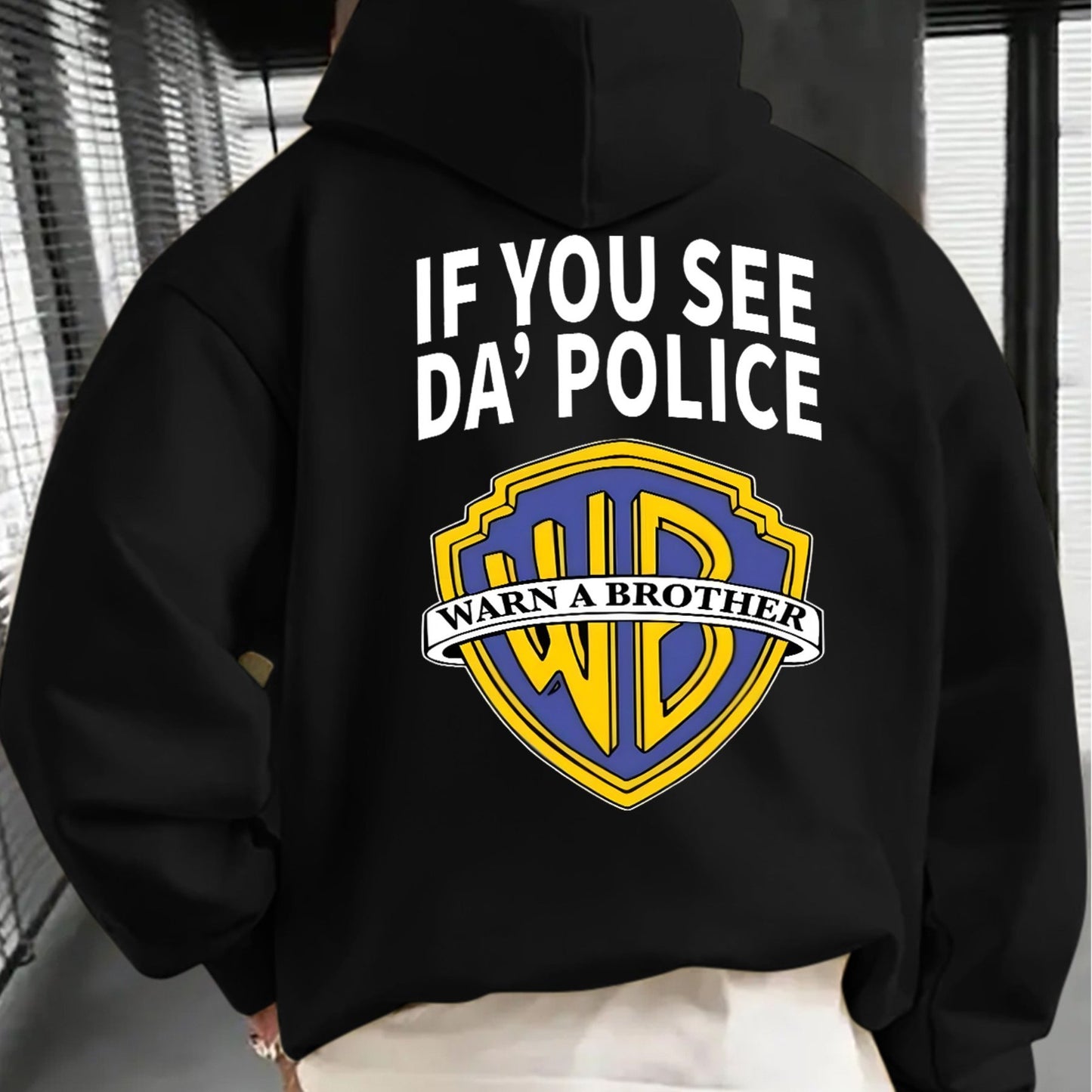Men's Casual And Cozy Hoodies with Police Print - Trendy Long Sleeve Hooded Sweatshirt - Casual Versatile Top - For Autumn Winter - Perfect Gift for Men