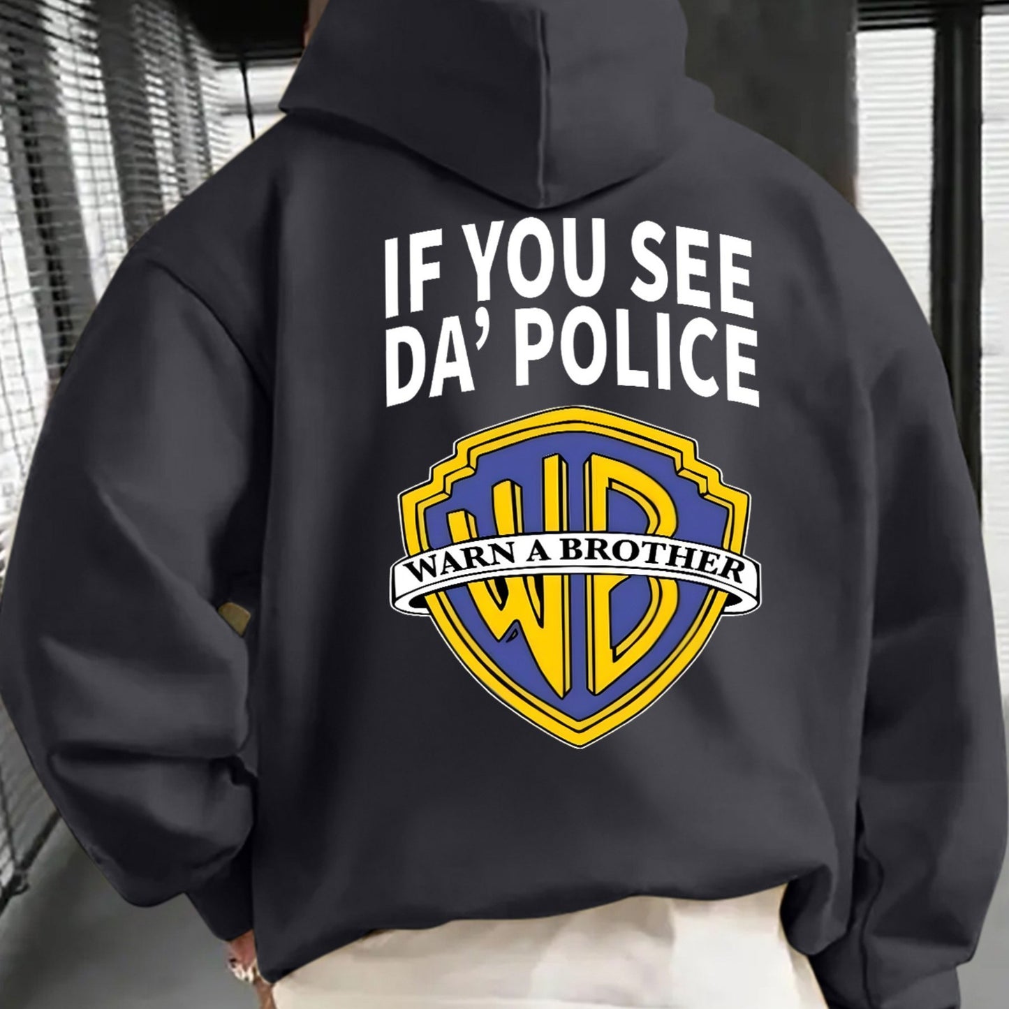 Men's Casual And Cozy Hoodies with Police Print - Trendy Long Sleeve Hooded Sweatshirt - Casual Versatile Top - For Autumn Winter - Perfect Gift for Men