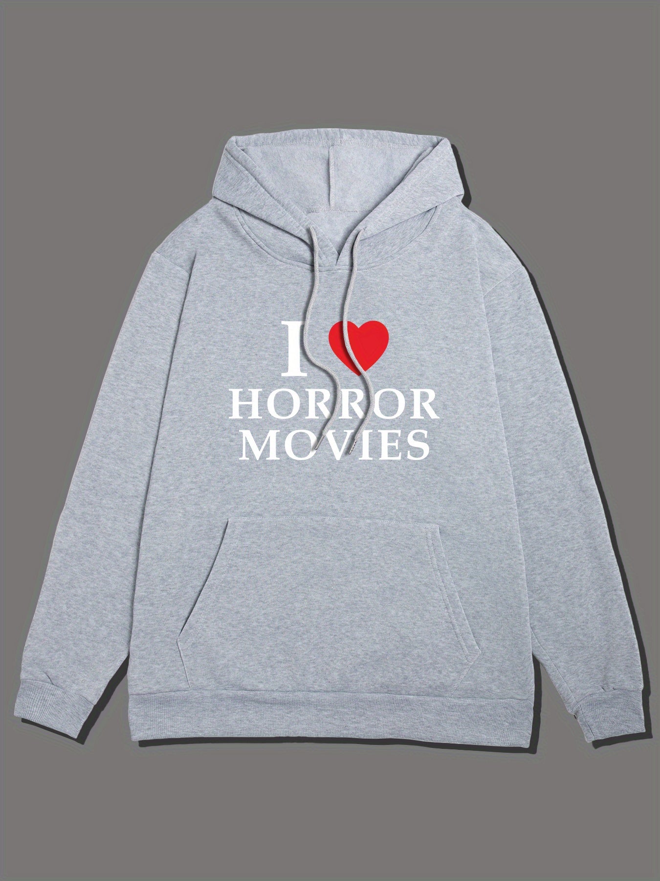 I LOVE HORROR MOVIES Print Hoodie, Cool Hoodies For Men, Men's Casual Pullover Hooded Sweatshirt With Kangaroo Pocket Streetwear For Winter Fall, As Gifts