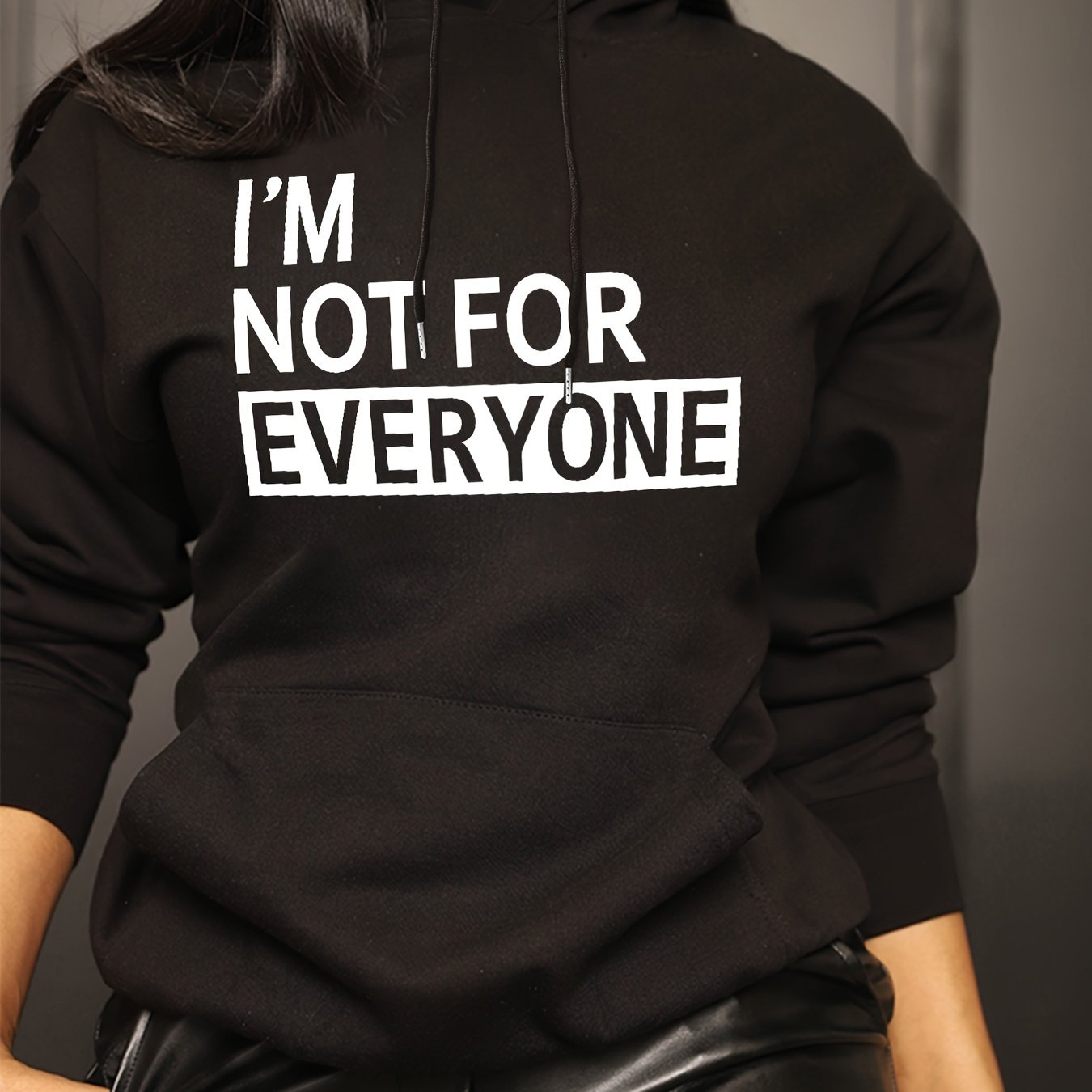 Letter Print Kangaroo Pocket Hoodie, Casual Long Sleeve Drawstring Hoodies Sweatshirt, Women's Clothing