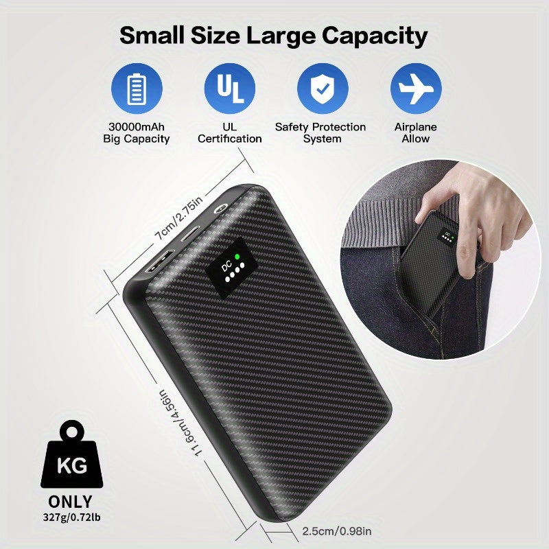 30000mAh Power Bank 5V/7.4V Heated Vest Battery Pack with Three High Speed Output Ports for Heated Jackets, Hoodies, Pants & Seat Cushion Covers
