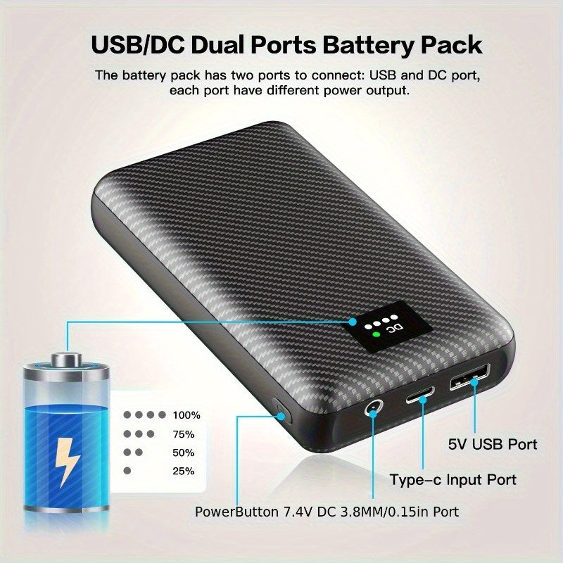 30000mAh Power Bank 5V/7.4V Heated Vest Battery Pack with Three High Speed Output Ports for Heated Jackets, Hoodies, Pants & Seat Cushion Covers
