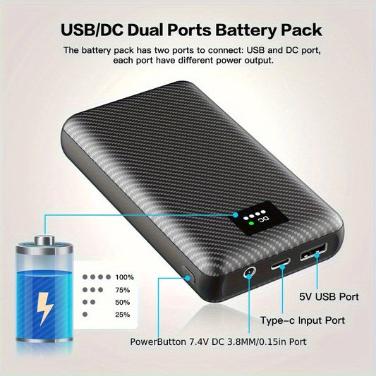 30000mAh Power Bank 5V/7.4V Heated Vest Battery Pack with Three High Speed Output Ports for Heated Jackets, Hoodies, Pants & Seat Cushion Covers
