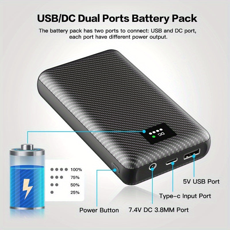30000mAh Power Bank 5V/7.4V Heated Vest Battery Pack with Three High Speed Output Ports for Heated Jackets, Hoodies, Pants & Seat Cushion Covers