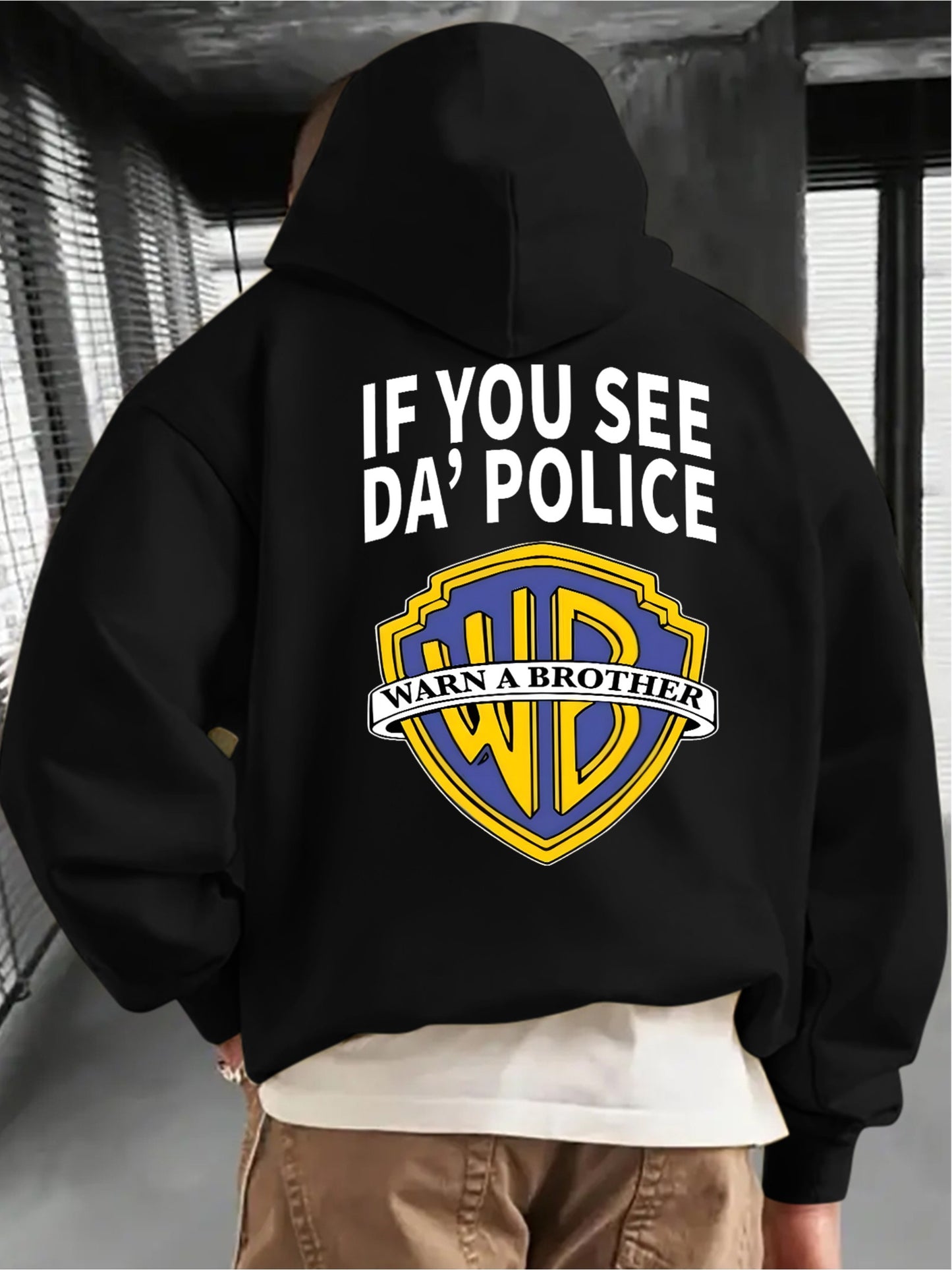 Men's Casual And Cozy Hoodies with Police Print - Trendy Long Sleeve Hooded Sweatshirt - Casual Versatile Top - For Autumn Winter - Perfect Gift for Men