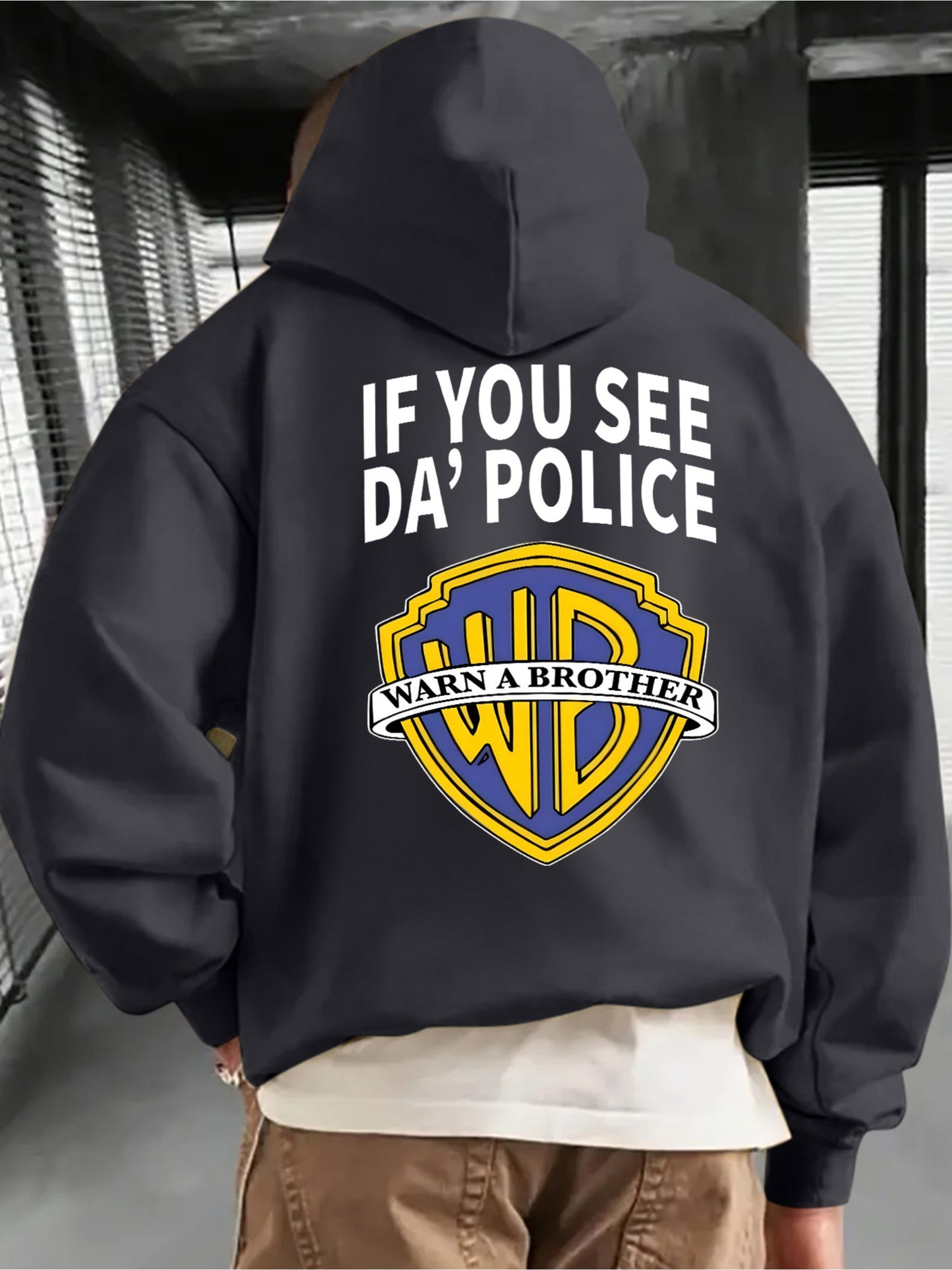 Men's Casual And Cozy Hoodies with Police Print - Trendy Long Sleeve Hooded Sweatshirt - Casual Versatile Top - For Autumn Winter - Perfect Gift for Men