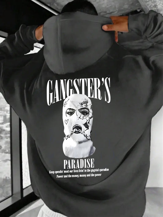 GANGSTER'S PARADISE fashion Print, Men's casual And Cozy Hoodies, Trendy Long Sleeve Hooded Sweatshirt, Casual versatile Top For Autumn Winter