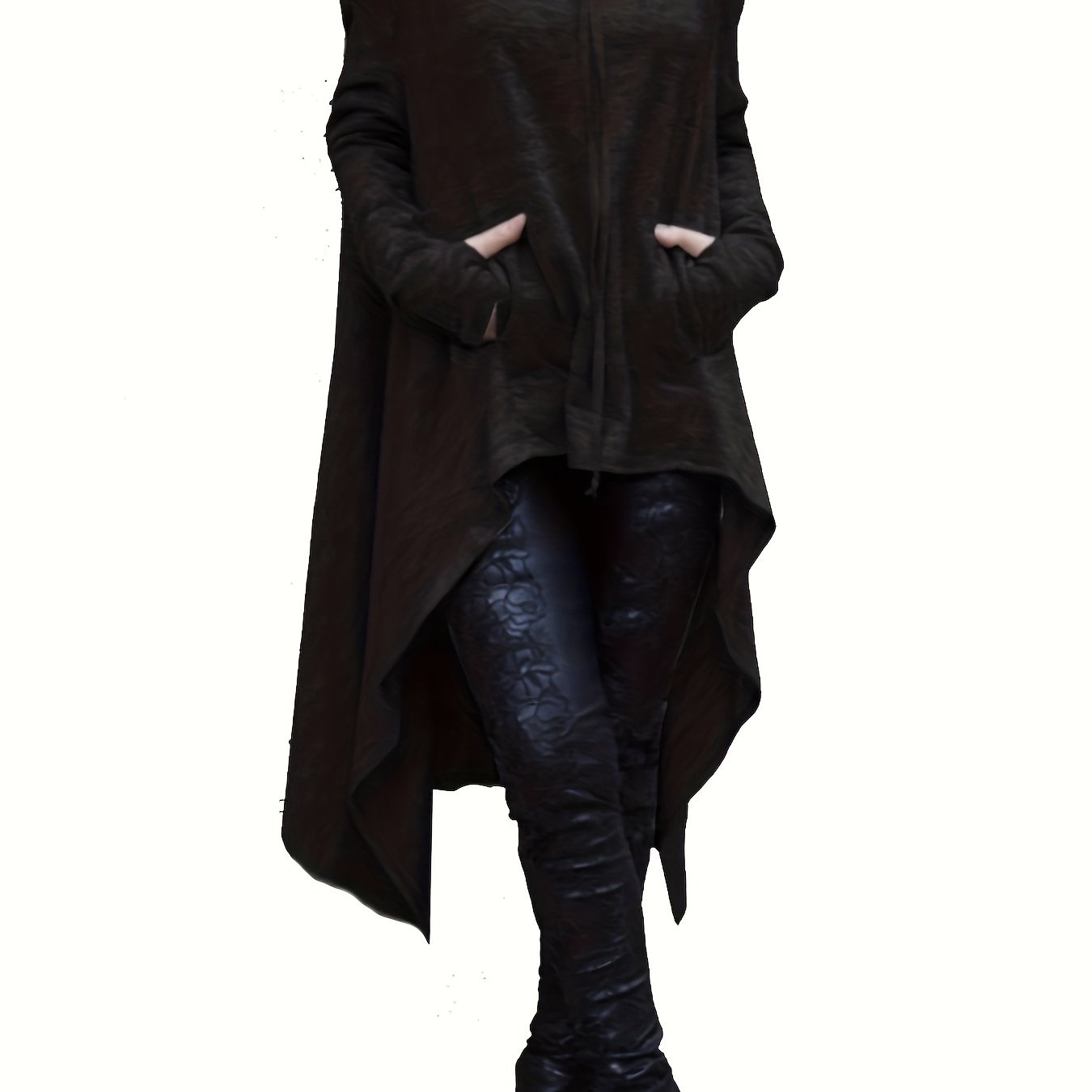 High Low Hem With Pocket Asymmetrical Hoodie, Y2K Long Sleeve Loose Hoodies Sweatshirt, Women's Clothing