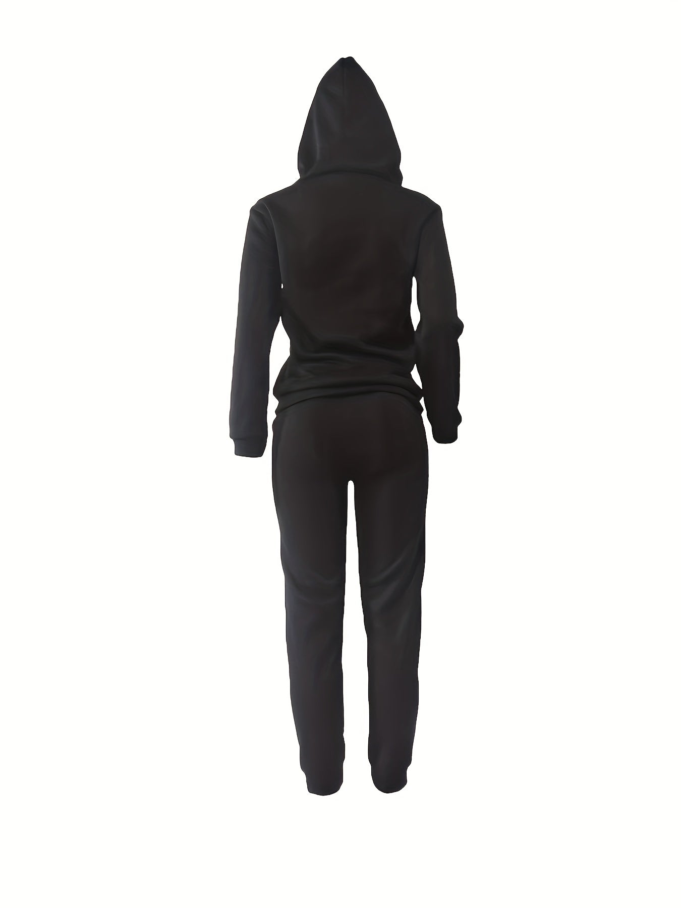 Letter Print Drawstring Two-Piece Set, Long Sleeve Kangaroo Pocket Hoodies & Jogger Pants Outfits, Women'S Clothing