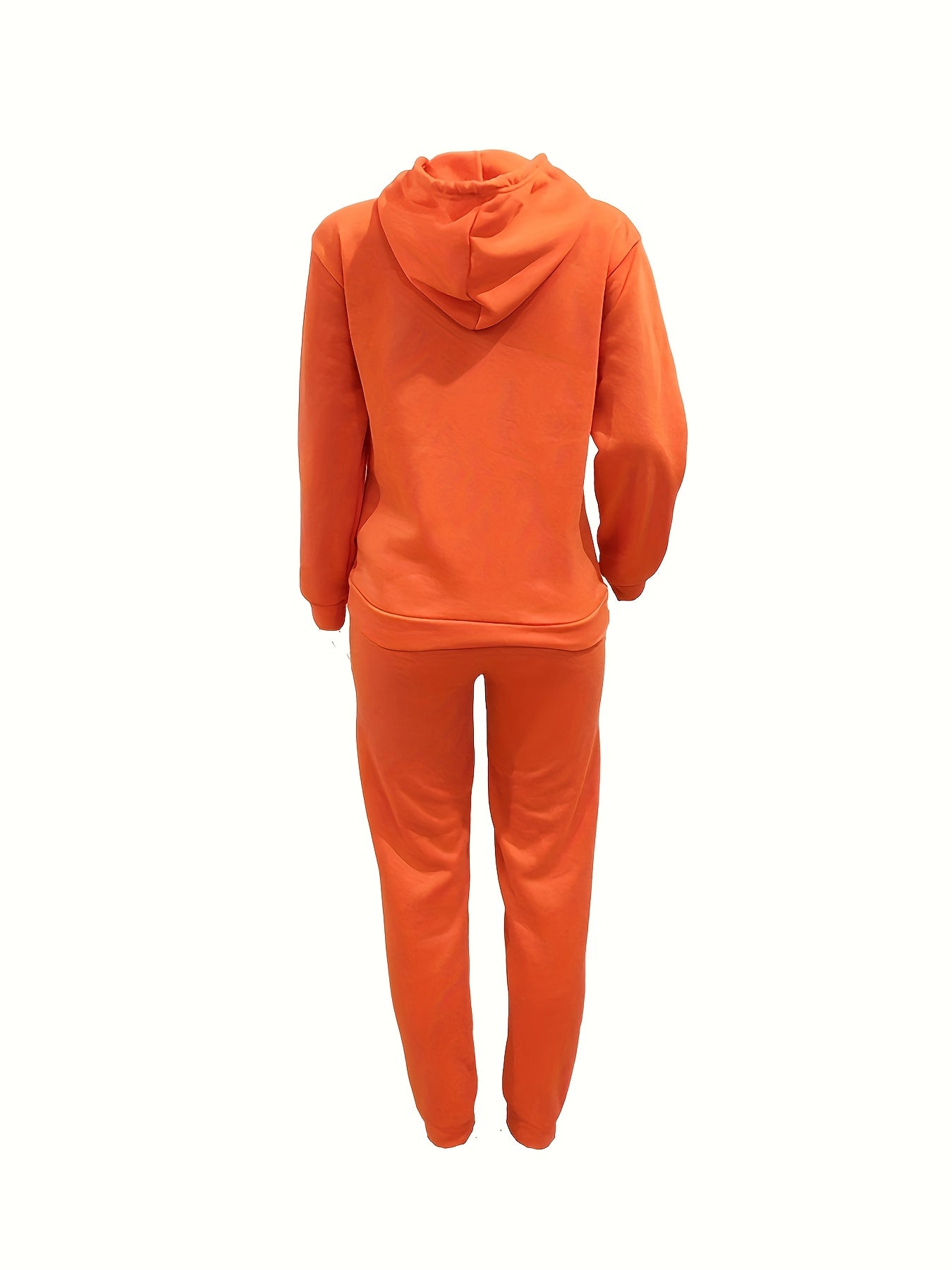 Letter Print Drawstring Two-Piece Set, Long Sleeve Kangaroo Pocket Hoodies & Jogger Pants Outfits, Women'S Clothing