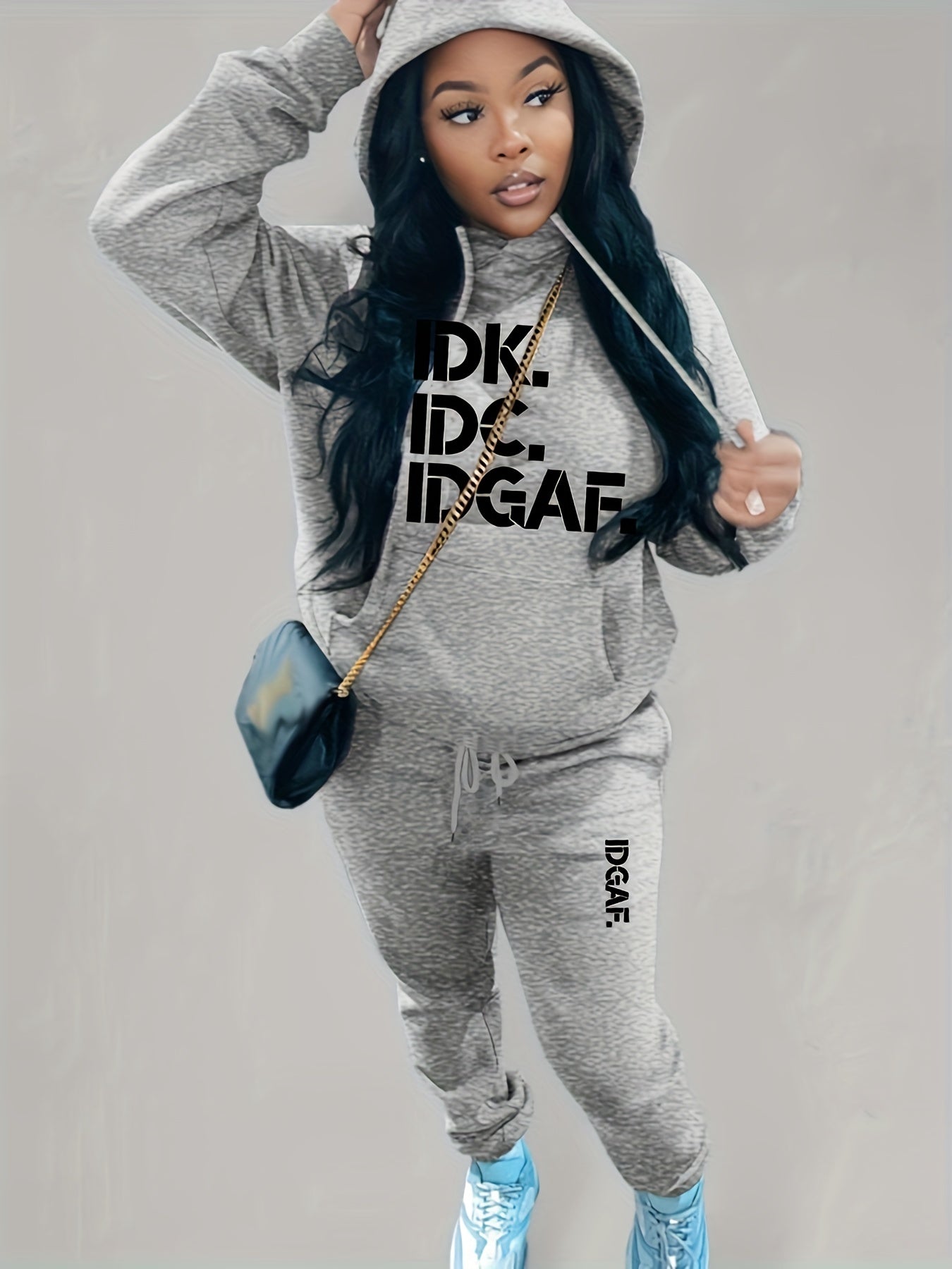 Letter Print Casual Two-piece Set, Drawstring Long Sleeve Hoodies & Workout Jogger Pants Outfits, Women's Clothing