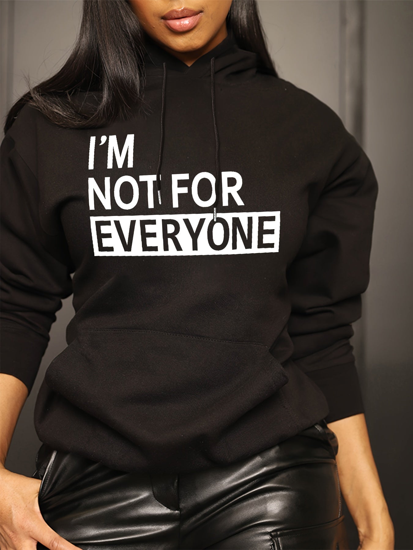 Letter Print Kangaroo Pocket Hoodie, Casual Long Sleeve Drawstring Hoodies Sweatshirt, Women's Clothing