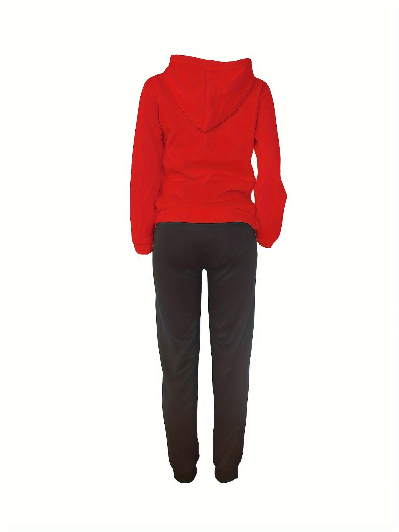 Letter Print Drawstring Two-Piece Set, Long Sleeve Kangaroo Pocket Hoodies & Jogger Pants Outfits, Women'S Clothing