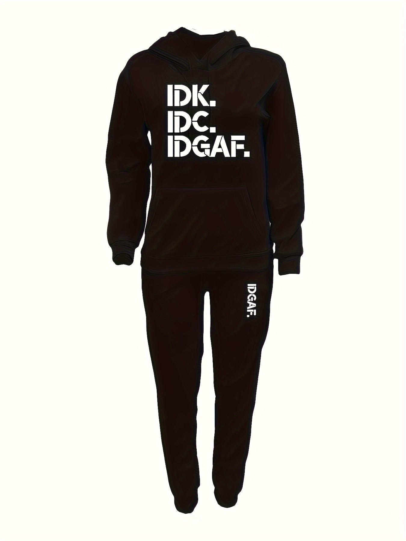 Letter Print Casual Two-piece Set, Drawstring Long Sleeve Hoodies & Workout Jogger Pants Outfits, Women's Clothing