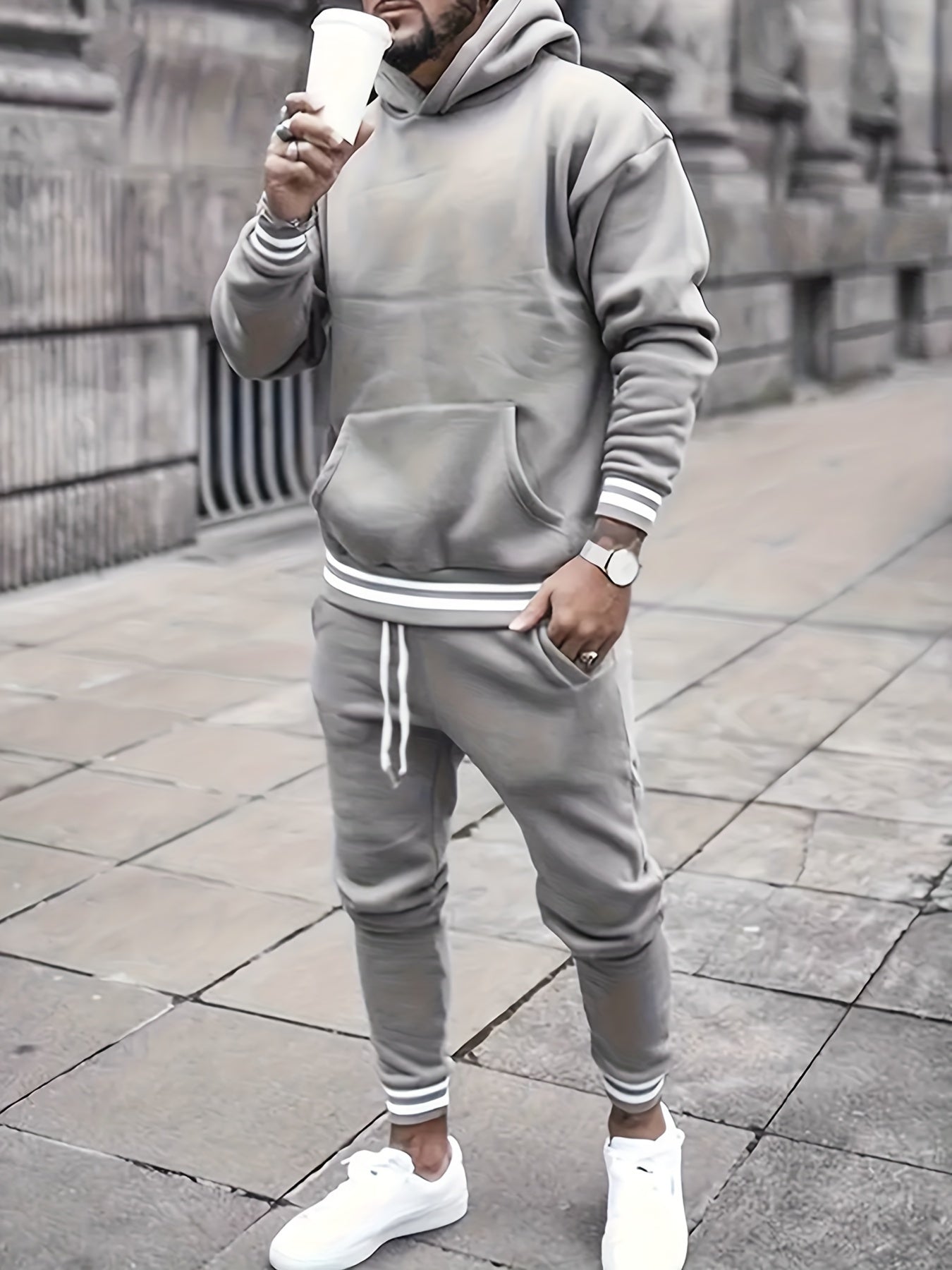 Men's 2Pcs Outfits, Casual Hoodies Long Sleeve Pullover Hooded Sweatshirt And Sweatpants Joggers Set For Spring Fall, Men's Clothing