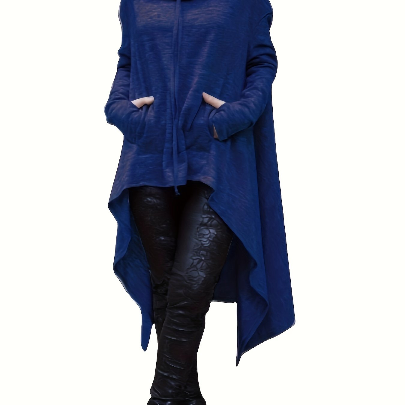 High Low Hem With Pocket Asymmetrical Hoodie, Y2K Long Sleeve Loose Hoodies Sweatshirt, Women's Clothing